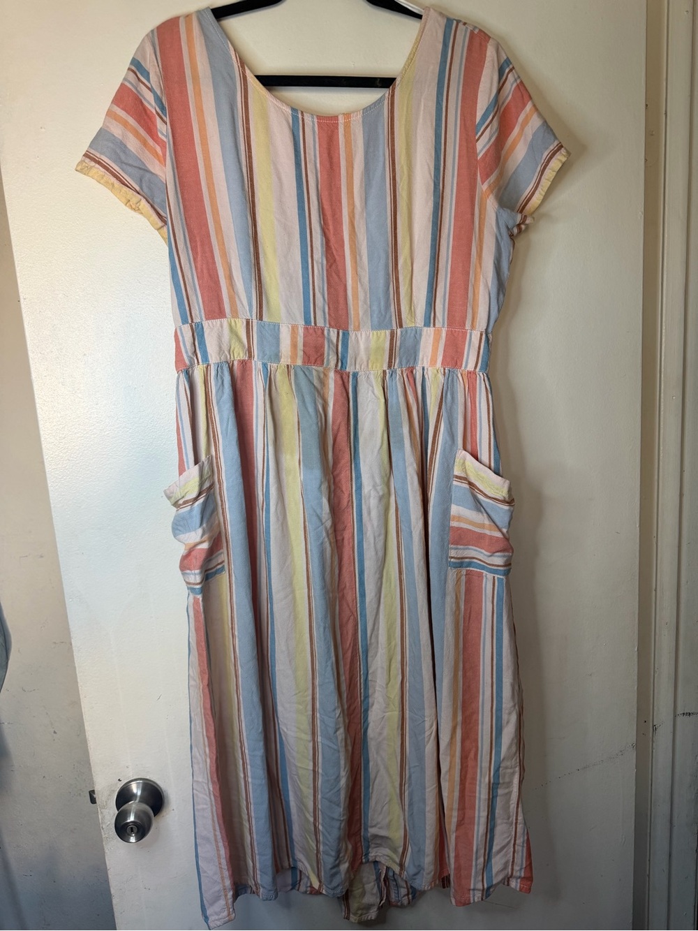 a.n.a Striped Midi Dress Pastel Button Front Pocket Dress Size Large